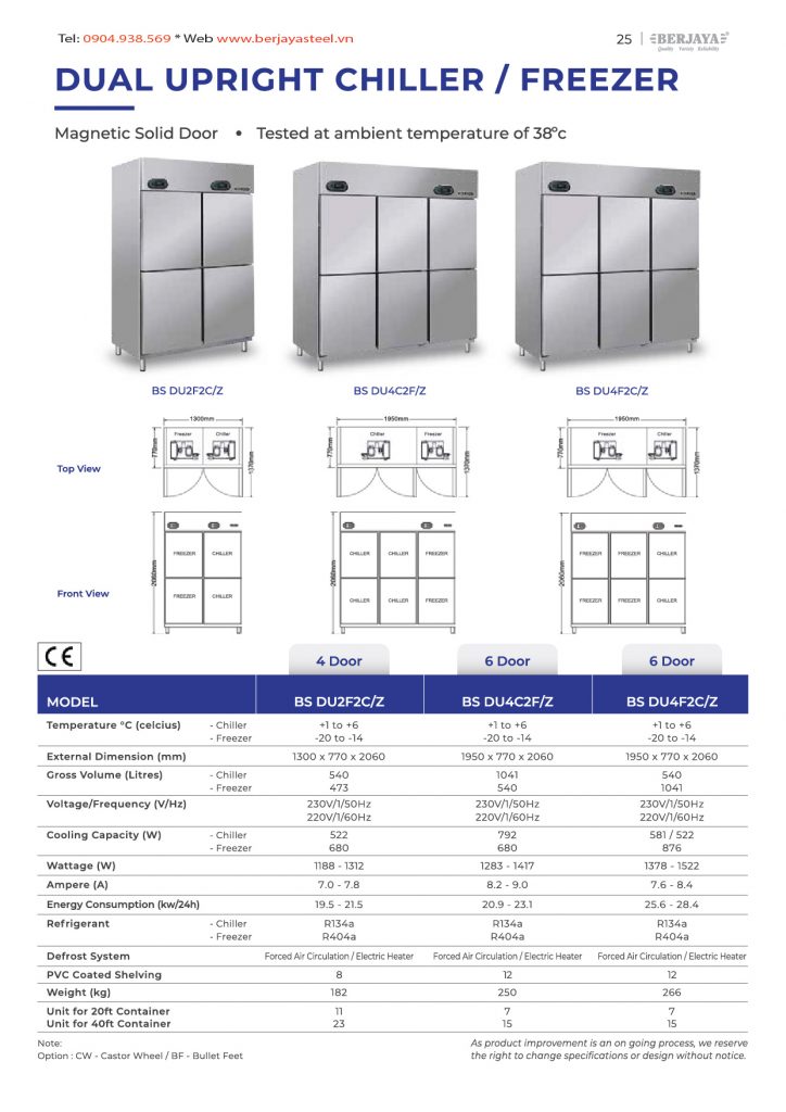 Catalogue Tủ đông mát Berjaya thay thế kho lạnh
