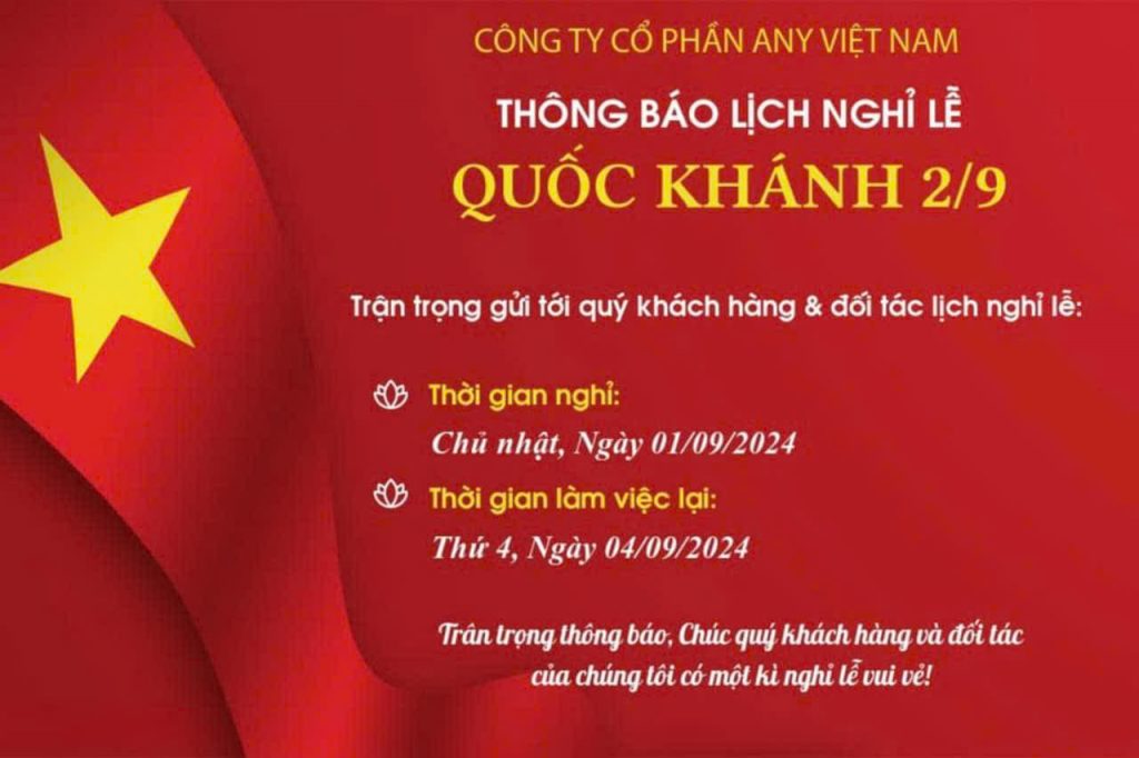 THÔNG BÁO LỊCH NGHỈ LỄ QUỐC KHÁNH 2/9